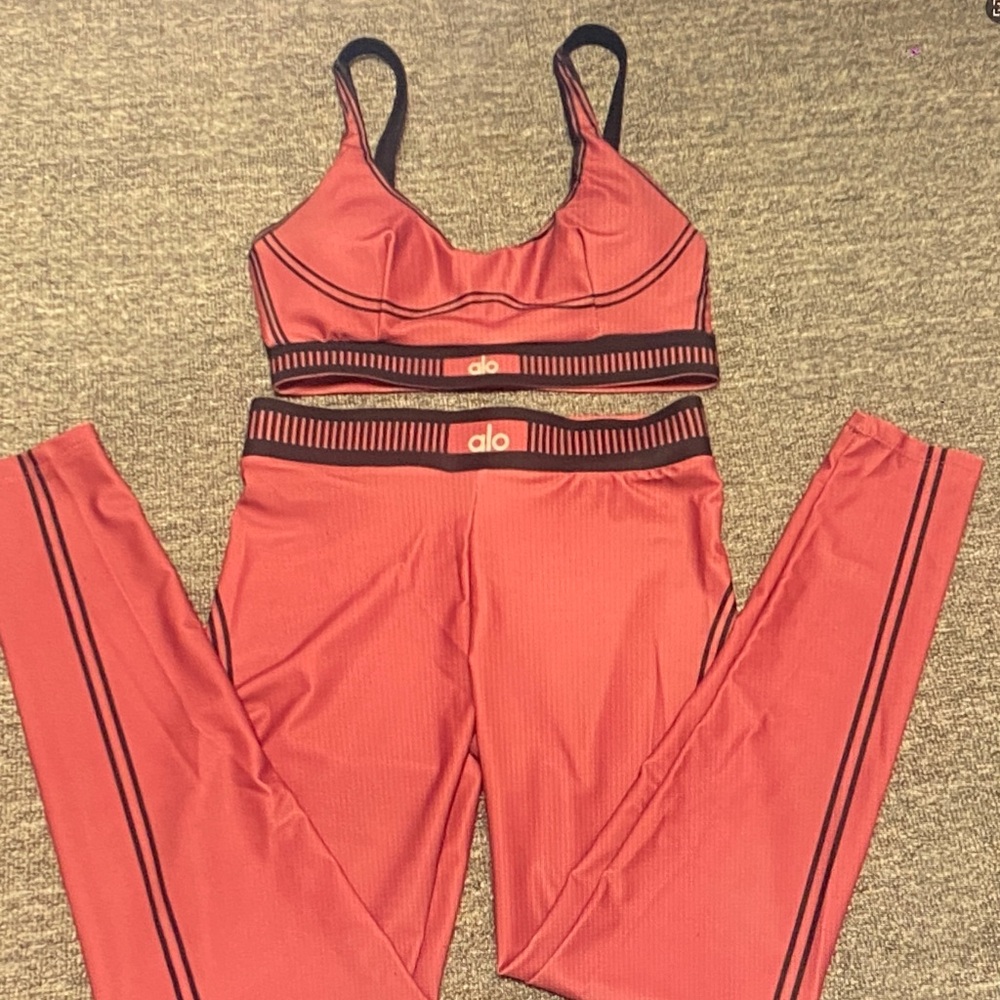 ALO Yoga Women's Red Sports Bra and Leggings Set